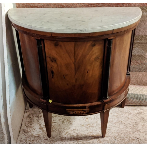 109 - BOWFRONT SIDE CABINET, 81cm x 82cm H, 19th century Danish mahogany, ebonised and decorated with a wh... 