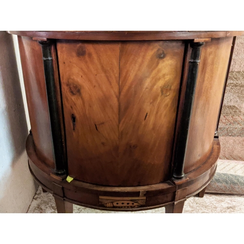 109 - BOWFRONT SIDE CABINET, 81cm x 82cm H, 19th century Danish mahogany, ebonised and decorated with a wh... 