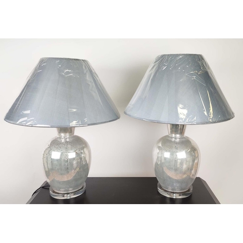 160 - TABLE LAMPS, a pair, each 75cm tall overall, including shade, with mirrored bases on perspex base. (... 