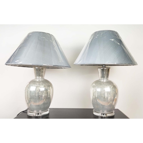 160 - TABLE LAMPS, a pair, each 75cm tall overall, including shade, with mirrored bases on perspex base. (... 