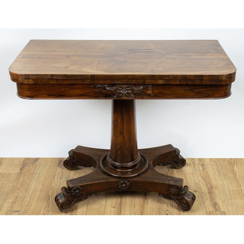 183 - TEA TABLE, 73cm H x 92cm W x 46cm D, William IV rosewood on brass castors.