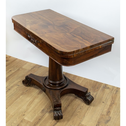 183 - TEA TABLE, 73cm H x 92cm W x 46cm D, William IV rosewood on brass castors.