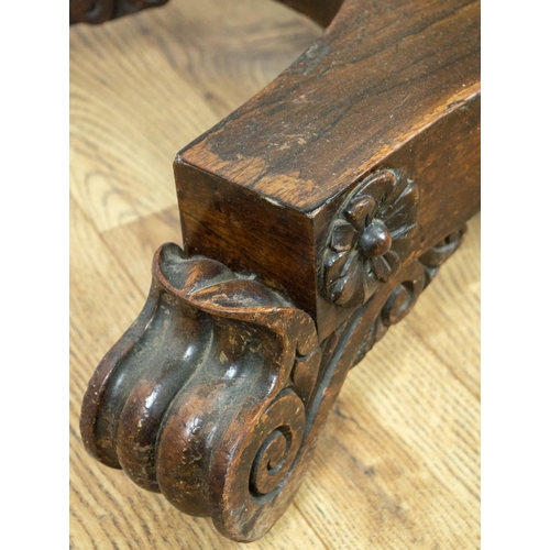 183 - TEA TABLE, 73cm H x 92cm W x 46cm D, William IV rosewood on brass castors.