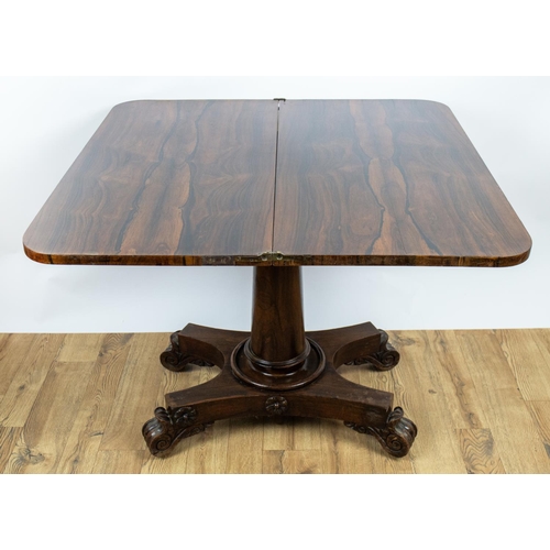 183 - TEA TABLE, 73cm H x 92cm W x 46cm D, William IV rosewood on brass castors.