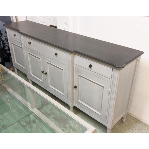 185 - SIDEBOARD, 200cm W x 91cm H x 46cm W, grey painted.