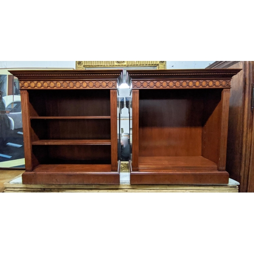 186 - ARTHUR BRETT MODEL2284 BOOKCASES, a pair, each 84cm H x 90cm W x 35cm D, mahogany with fluting and b... 