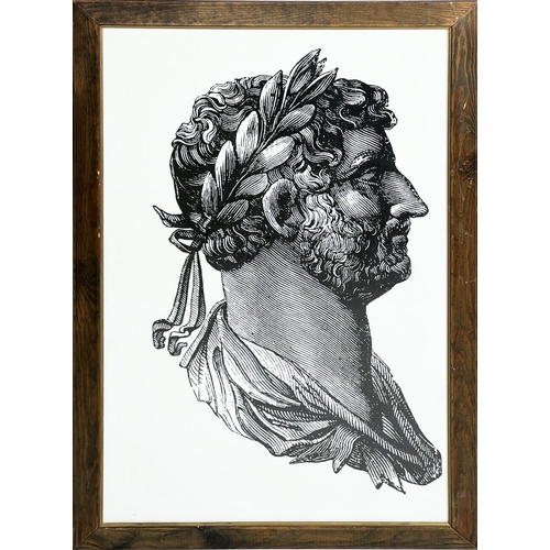 32 - AFTER THE 19TH CENTURY SCHOOL, 'Portraits of Emperors Hadrian and Claudius', screenprint on textile,... 