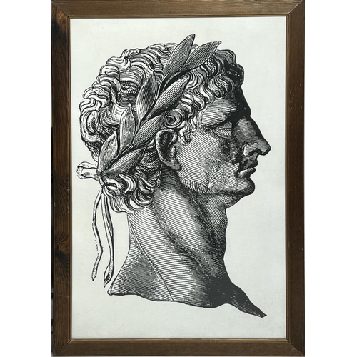 32 - AFTER THE 19TH CENTURY SCHOOL, 'Portraits of Emperors Hadrian and Claudius', screenprint on textile,... 