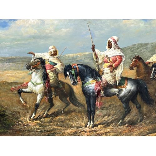 42 - MANNER OF ADOLF SCHREYER, 'Arabian Horseman', oil on canvas, 60cm x 90cm.