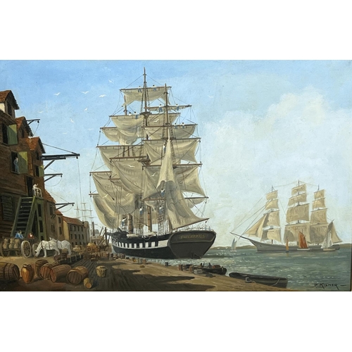 59 - PHILIP KILNER, 'USS Enterprise (built 1799) Dockside', oil on canvas, 49cm x 75cm, signed, framed.