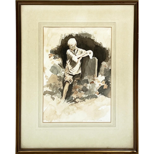 73 - SARA LUTYENS (British 1929-1976), 'Study of a boy', watercolour and pencil, signed and dated July 19... 