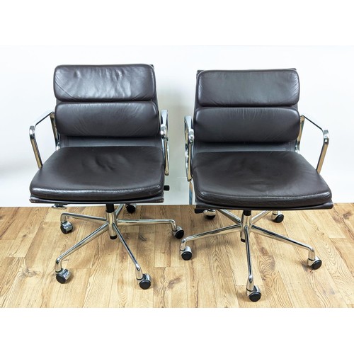 187 - AFTER CHARLES AND RAY EAMES SOFT PAD STYLE CHAIRS, a pair, 89cm high, 56cm wide, 53cm deep, (2)