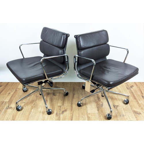 187 - AFTER CHARLES AND RAY EAMES SOFT PAD STYLE CHAIRS, a pair, 89cm high, 56cm wide, 53cm deep, (2)