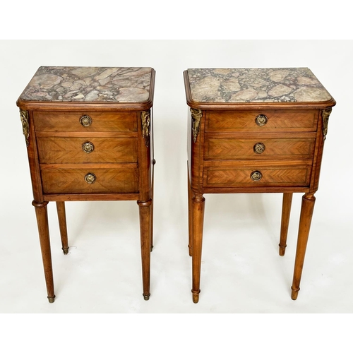 301 - TABLES DE NUIT, a matched pair, kingwood and gilt metal mounted each with drawer and cabinet with dr... 