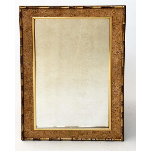 140 - WALL MIRROR, rectangular with burr veneer panelling and gilt faux bamboo frame, 62cm W x 98cm h.