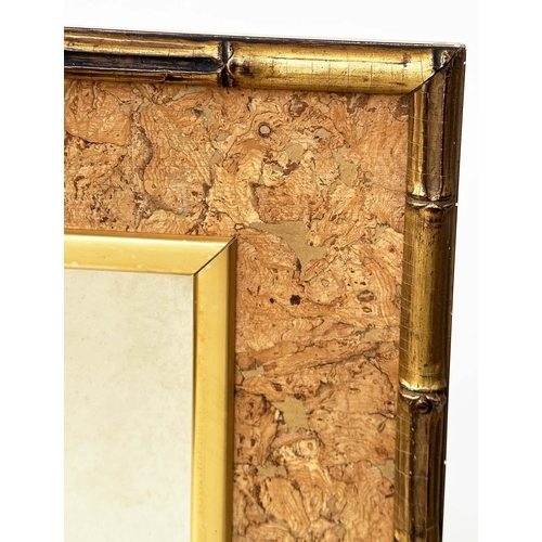 140 - WALL MIRROR, rectangular with burr veneer panelling and gilt faux bamboo frame, 62cm W x 98cm h.