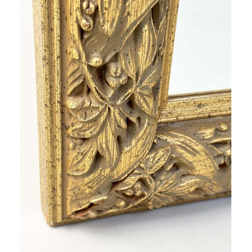 148 - WALL MIRROR, rectangular gilt composition with bevelled mirror and foliate and strap frame, 'Skopos,... 