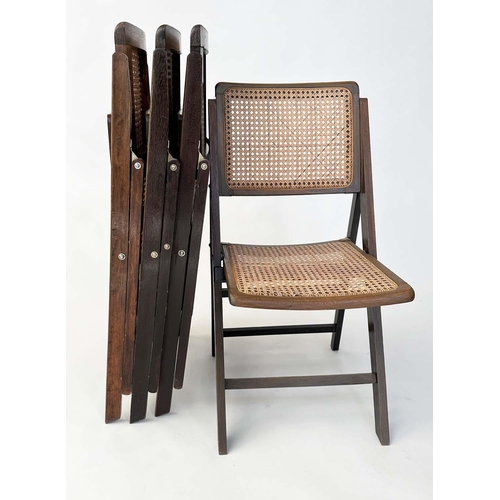 150 - FOLDING DINING CHAIRS, 82cm high, 42cm wide, 45cm deep, a set of four, Habitat beech framed and cane... 