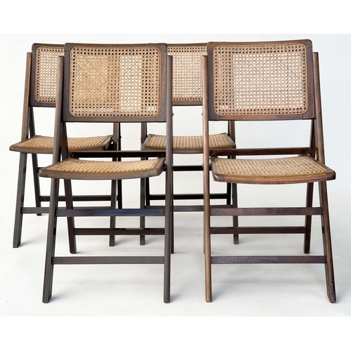 150 - FOLDING DINING CHAIRS, 82cm high, 42cm wide, 45cm deep, a set of four, Habitat beech framed and cane... 