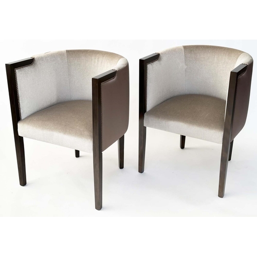 155 - ARMCHAIRS, a pair, Art Deco style studded grey upholstered. (2)