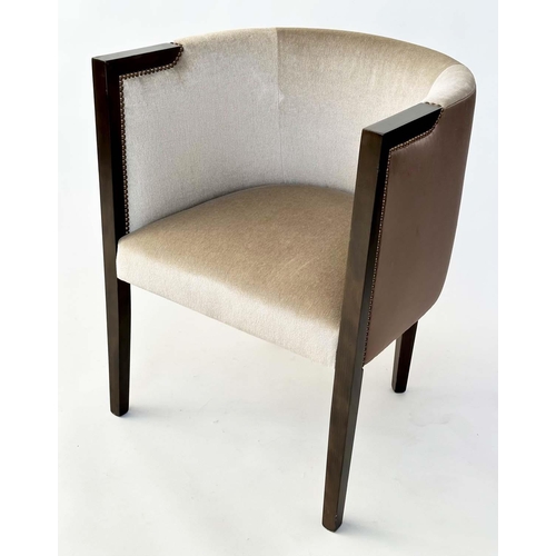 155 - ARMCHAIRS, a pair, Art Deco style studded grey upholstered. (2)