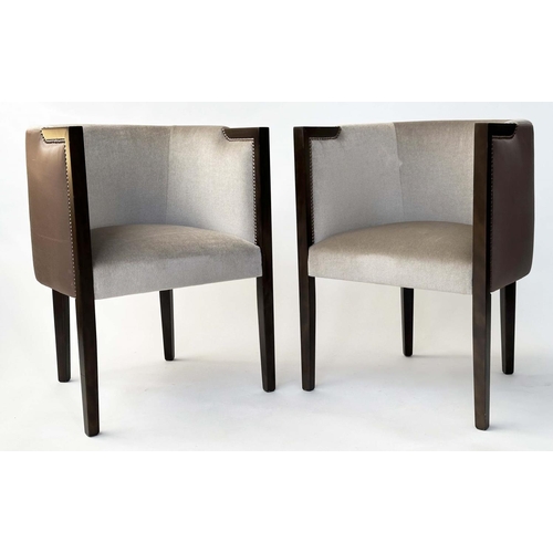 155 - ARMCHAIRS, a pair, Art Deco style studded grey upholstered. (2)