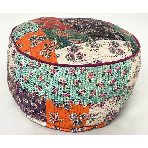 325 - POUFFE, 45cm H x 67cm diam., circular drum form, piped Indian woven fabric.