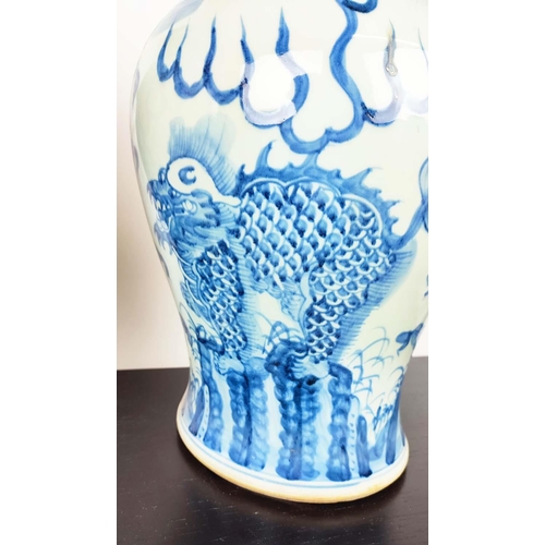 359 - TEMPLE JARS, 52cm high, 28cm diameter, a pair, Chinese Export style blue and white ceramic. (2)