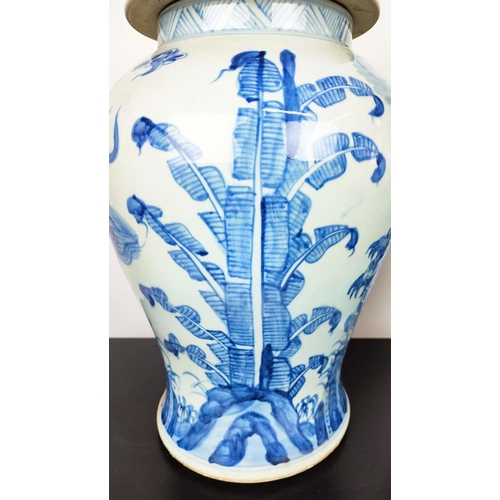 359 - TEMPLE JARS, 52cm high, 28cm diameter, a pair, Chinese Export style blue and white ceramic. (2)