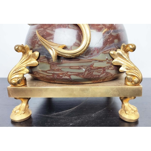 360 - GARNITURE, a pair, marble and gilt metal, 35cm H, each approx. (2)