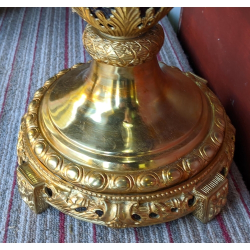 361 - FLOOR STANDING URNS, a pair, Sevres style, blue ceramic with gilt metal mounts, 135cm H each. (2)