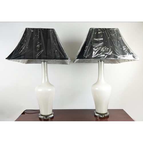 161 - TABLE LAMPS, a pair, each 86cm tall overall, including shade, with white base. (2)