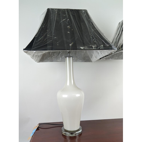 161 - TABLE LAMPS, a pair, each 86cm tall overall, including shade, with white base. (2)