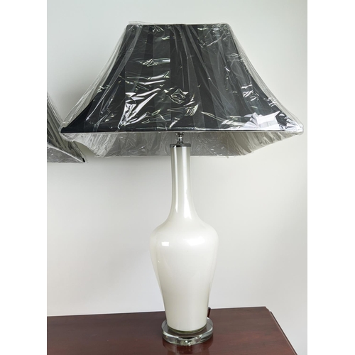 161 - TABLE LAMPS, a pair, each 86cm tall overall, including shade, with white base. (2)