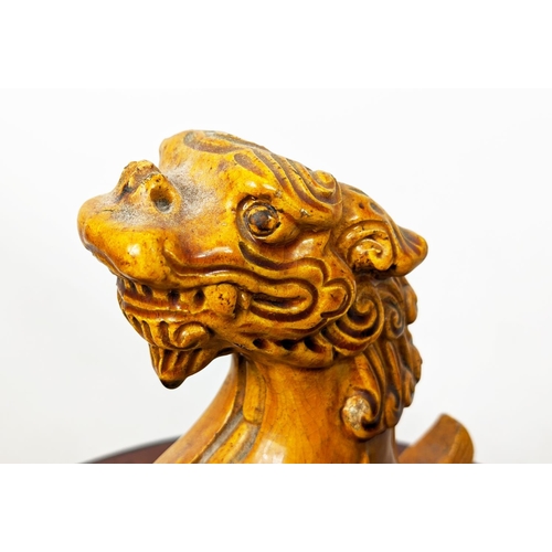 23 - CHINESE MONOCHROME-GLAZED DOG OF FOO, a Chinese seated figural vase bear Christies label, a double f... 