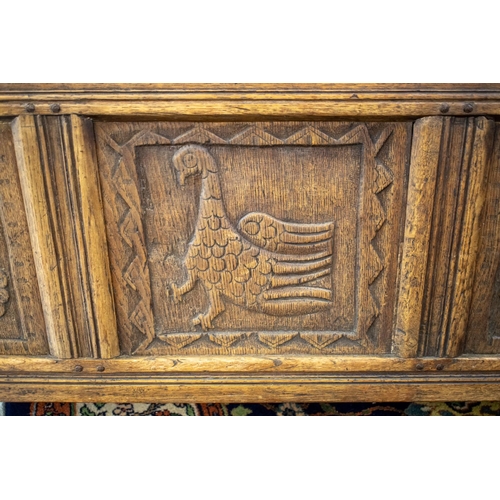 169 - COFFER, 76cm H x 120cm W x 50cm D, Jacobean design oak with carved panels, possibly incorporating ea... 