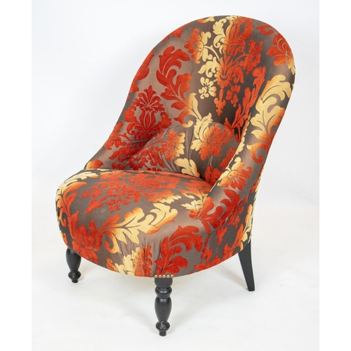 171 - SLIPPER CHAIR, 79cm H x 57cm W, ebonised in graduated colour cut velvet upholstery.