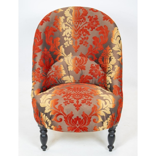 171 - SLIPPER CHAIR, 79cm H x 57cm W, ebonised in graduated colour cut velvet upholstery.