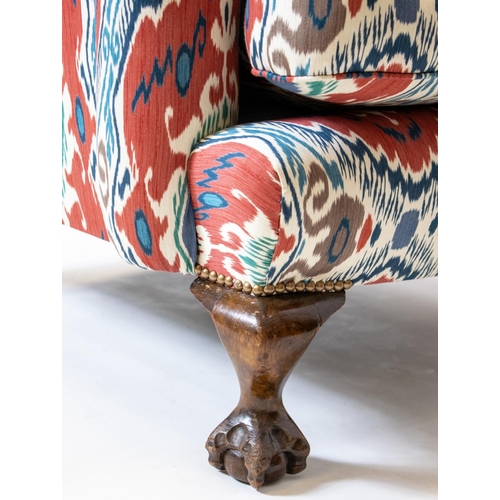 178 - WING ARMCHAIR, 122cm H x 81cm W, George III style, in Robert Kime Ikat fabric.