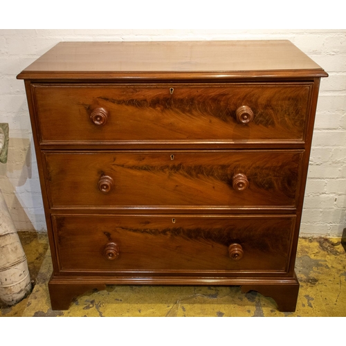 179 - CHEST, 93cm H x 93cm W x 48cm D, Victorian mahogany of three drawers.