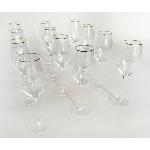 146 - PALM TREE DRINKING GLASSES, a set of twelve, tall etched and gilded, 26 H. (12)