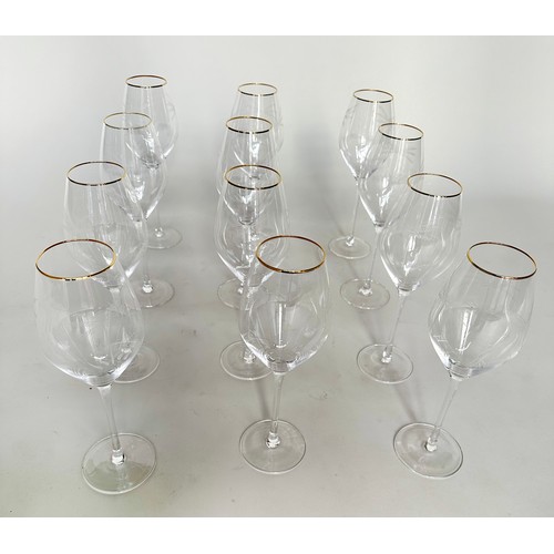 146 - PALM TREE DRINKING GLASSES, a set of twelve, tall etched and gilded, 26 H. (12)