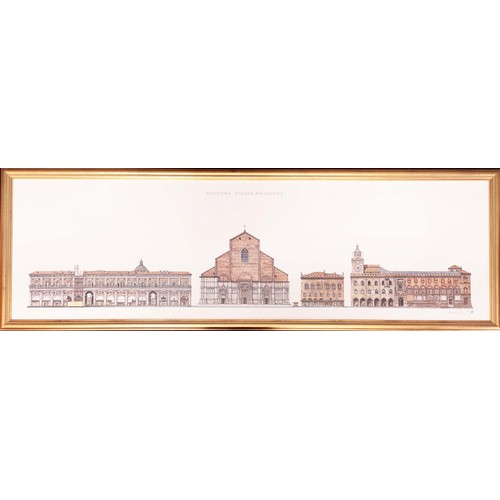 344 - FOUR FRAMED PRINTS, entitled 'Bologna Piazza Maggiore', 'Roma Piazza Navona', 'Piazza Santa Croce', ... 