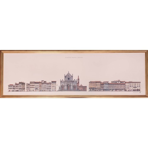 344 - FOUR FRAMED PRINTS, entitled 'Bologna Piazza Maggiore', 'Roma Piazza Navona', 'Piazza Santa Croce', ... 