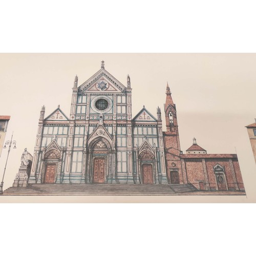 344 - FOUR FRAMED PRINTS, entitled 'Bologna Piazza Maggiore', 'Roma Piazza Navona', 'Piazza Santa Croce', ... 