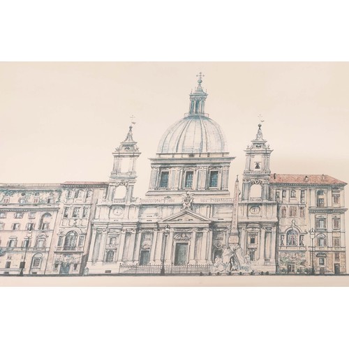 344 - FOUR FRAMED PRINTS, entitled 'Bologna Piazza Maggiore', 'Roma Piazza Navona', 'Piazza Santa Croce', ... 