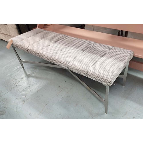 348 - HALL SEAT, contemporary chevron pattern upholstered top, 150cm x 51cm x 51cm.