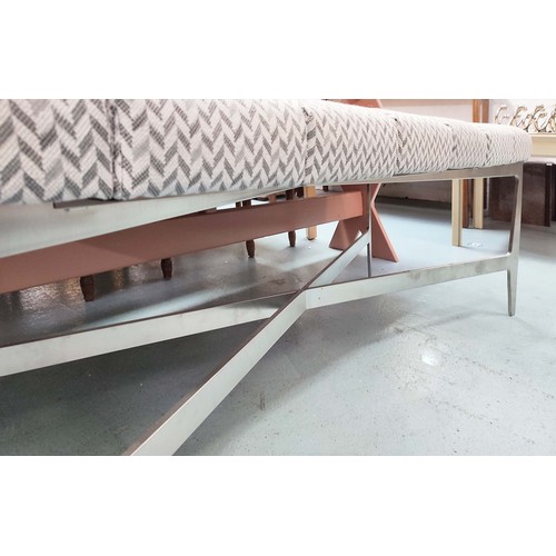 348 - HALL SEAT, contemporary chevron pattern upholstered top, 150cm x 51cm x 51cm.