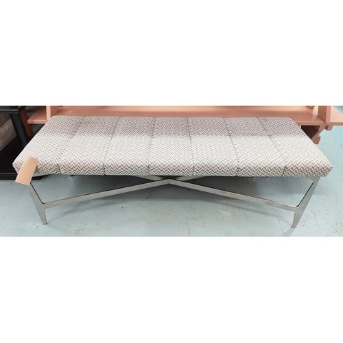 348 - HALL SEAT, contemporary chevron pattern upholstered top, 150cm x 51cm x 51cm.