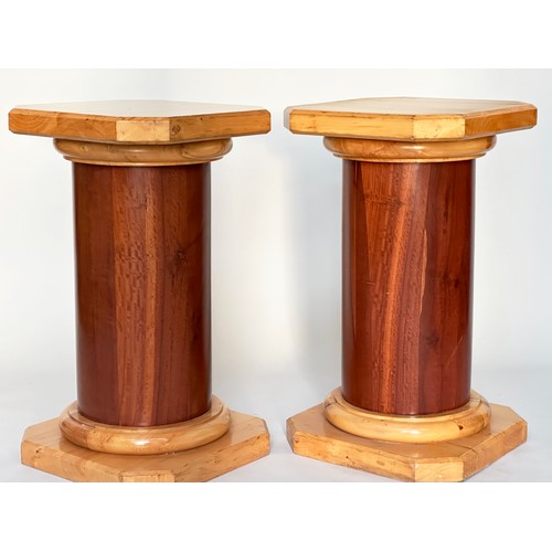 153 - COLUMNS, a pair, mahogany veneered with canted corner tops and plinths, 45cm x 45cm x 80cm H. (2)